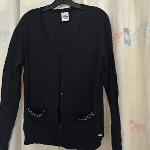 PINK Victoria's Secret Metal Studded Pockets Black Cardigan Sweater S